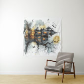 Moonlit Malice: Het heksenuur Manor Halloween Wandkleed (In Situ (horizontaal))