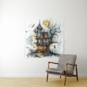 Moonlit Malice: Het heksenuur Manor Halloween Wandkleed (In situ)