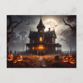 Moonlit Mansion Halloween Party Invitation  Briefkaart (Voorkant)