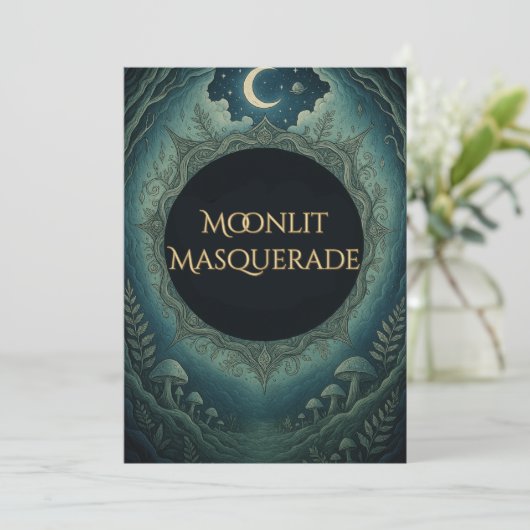 Moonlit Masquerade Elegant Halloween Invitation Kaart (Staand voorkant)