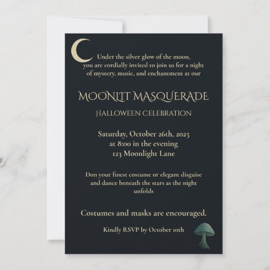 Moonlit Masquerade Elegant Halloween Invitation Kaart (Achterkant)