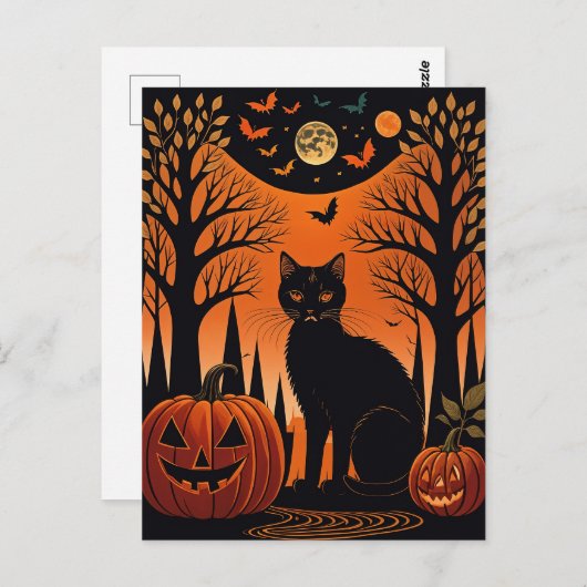 Moonlit Meow Briefkaart (Voorkant / Achterkant)