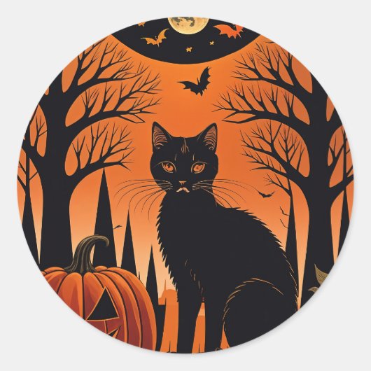 Moonlit Meow Ronde Sticker (Voorkant)