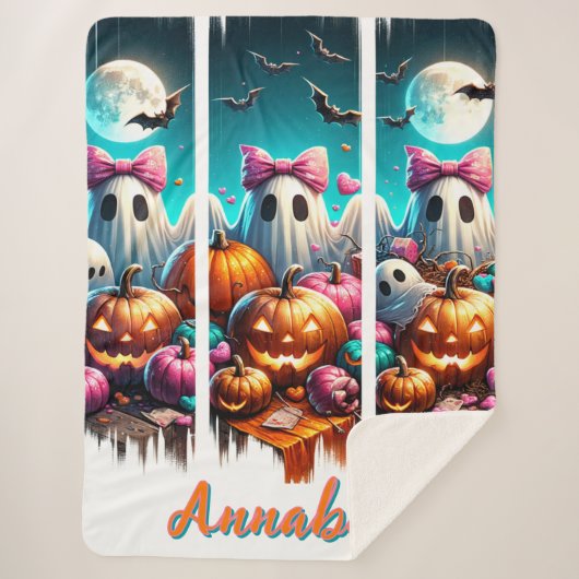 Moonlit Mischief - Ghosts in Pink Bows Sherpa Deken (Voorkant)