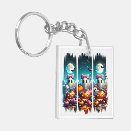 Moonlit Mischief - Ghosts in Pink Bows Sleutelhanger (Voorkant Links)