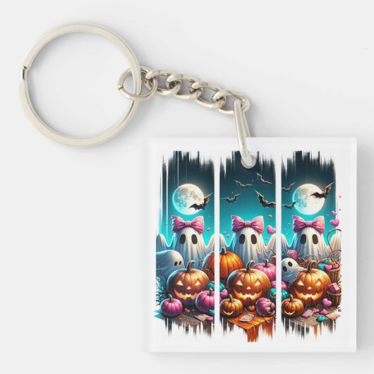 Moonlit Mischief - Ghosts in Pink Bows Sleutelhanger (Voorkant)