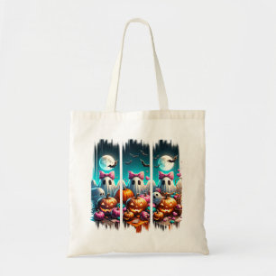 Moonlit Mischief - Ghosts in Pink Bows Tote Bag