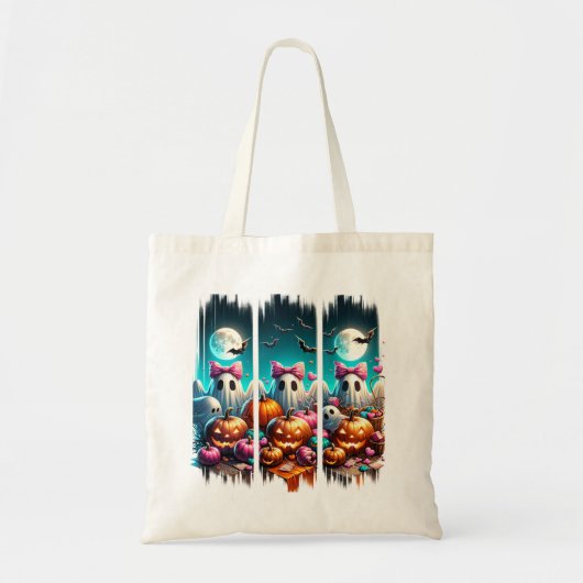 Moonlit Mischief - Ghosts in Pink Bows Tote Bag (Voorkant)