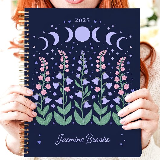 Moonlit Moon Phase Garden 2025 Aangepaste naam Planner