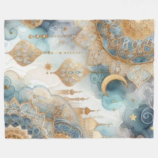 Moonlit Moskee Sereniteit voor Ramadan Fleece Deken (Voorkant (Horizontaal))