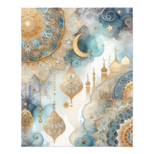 Moonlit Moskee Sereniteit voor Ramadan Foto Afdruk (Voorkant)