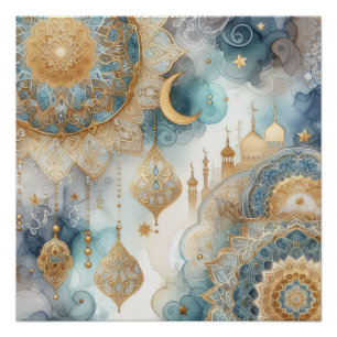 Moonlit Moskee Sereniteit voor Ramadan Perfect Poster