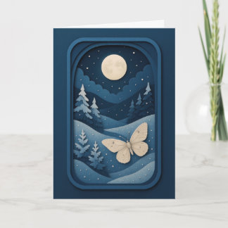 Moonlit Moth in Winter Forest Card Kaart