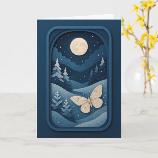 Moonlit Moth in Winter Forest Card Kaart (Gele Bloem)