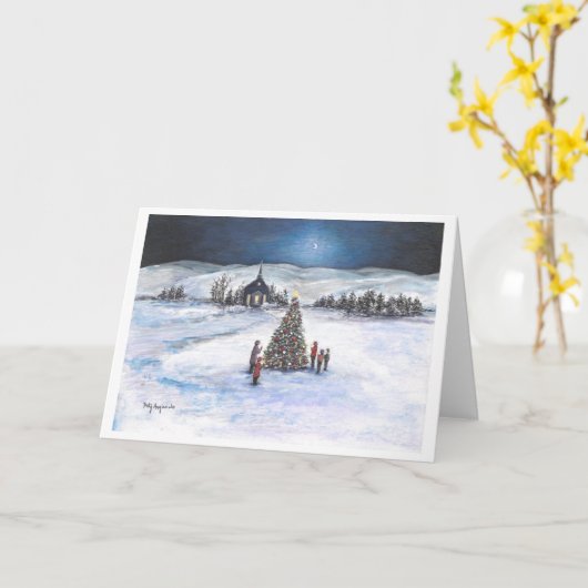 Moonlit Mountain-kerstkaart Kaart (Gele Bloem)