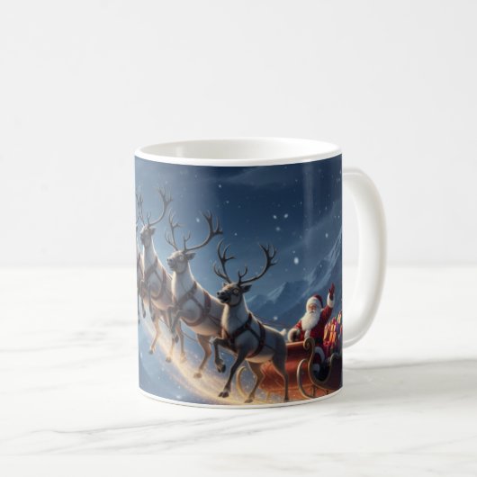 Moonlit Mountain Santa Reindeer Sleigh Christmas Koffiemok (Voorkant rechts)