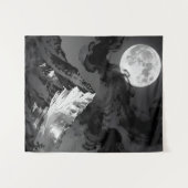 Moonlit Mountain Tapestry | Dark Ink Clouds  Wandkleed (Voorkant (horizontaal))