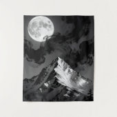 Moonlit Mountain Tapestry | Dark Ink Clouds  Wandkleed (Voorkant)