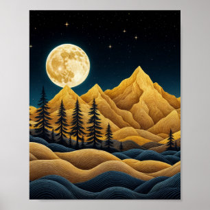 Moonlit Mountains en het dennenbos Poster
