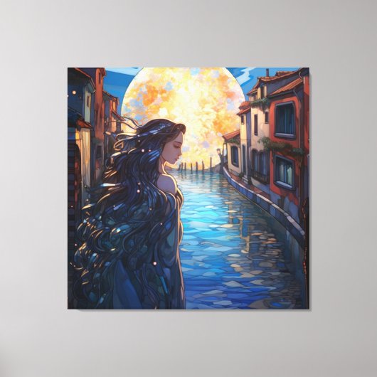 Moonlit Muse in Venice – Fantasy Canvas Wall Art (Voorkant)