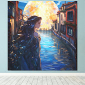 Moonlit Muse in Venice – Fantasy Canvas Wall Art (Insitu (Houten vloer))