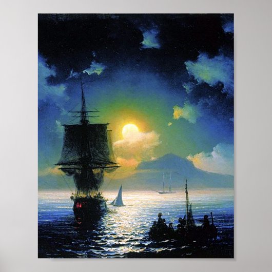 Moonlit nacht op Capri door Ivan Aivazovsky Poster (Voorkant)