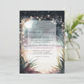 Moonlit Night Beach Scene Wedding Kaart (Staand voorkant)