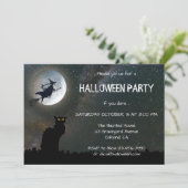 Moonlit Night Cat Halloween Party Invitation Kaart (Staand voorkant)