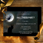Moonlit Night Cat Halloween Party Invitation Kaart