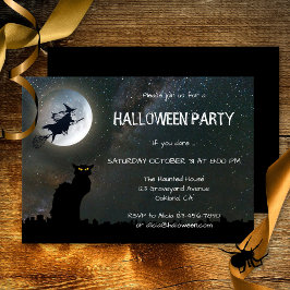 Moonlit Night Cat Halloween Party Invitation Kaart