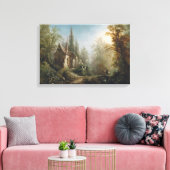 Moonlit Night over Country Chapel and Horse Riders Canvas Afdruk (Insitu (Woonkamer))