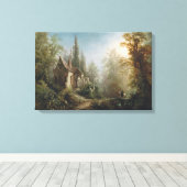 Moonlit Night over Country Chapel and Horse Riders Canvas Afdruk (Insitu (Houten vloer))