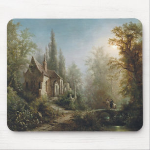 Moonlit Night over Country Chapel and Horse Riders Muismat