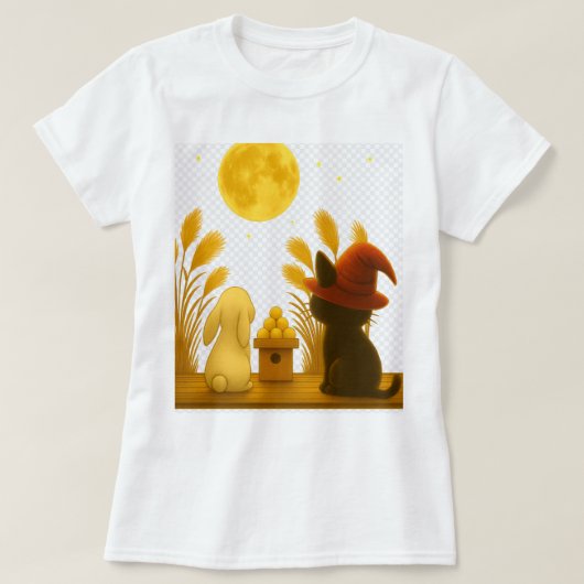 Moonlit Night with Emi the Black Cat T-shirt (Design voorkant)