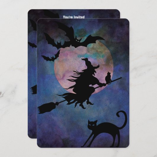 Moonlit Night with Wich, Halloween Party Kaart (Voorkant / Achterkant)