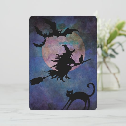 Moonlit Night with Wich, Halloween Party Kaart (Staand voorkant)