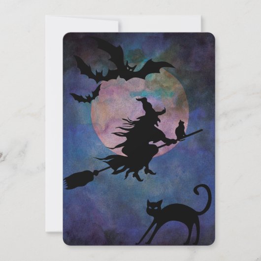 Moonlit Night with Wich, Halloween Party Kaart (Voorkant)