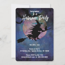 Moonlit Night with Wich, Halloween Party Kaart