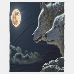 Moonlit Night Wolf Couple Fleece Deken