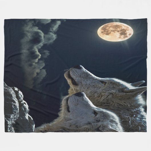Moonlit Night Wolf Couple Fleece Deken (Voorkant (Horizontaal))