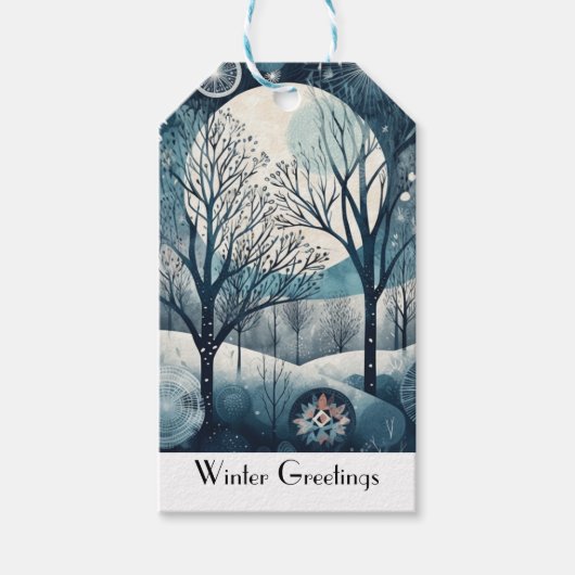 Moonlit Nordic Forest, aanpasbaar Cadeaulabel (Voorkant)