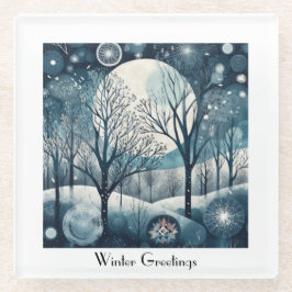 Moonlit Nordic Forest, aanpasbaar Glazen Onderzetter