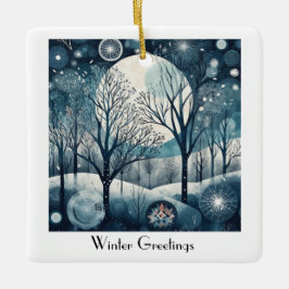 Moonlit Nordic Forest, aanpasbaar Keramisch Ornament