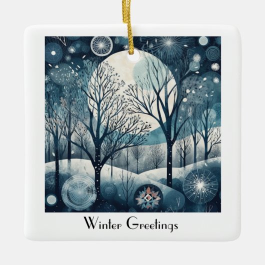 Moonlit Nordic Forest, aanpasbaar Keramisch Ornament (Voorkant)