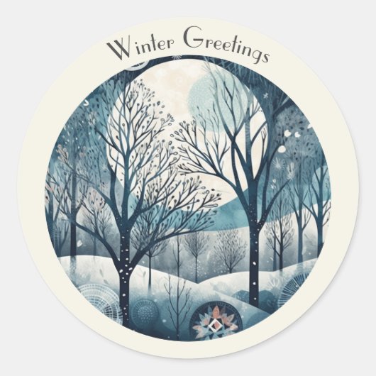 Moonlit Nordic Forest, aanpasbaar Ronde Sticker (Voorkant)