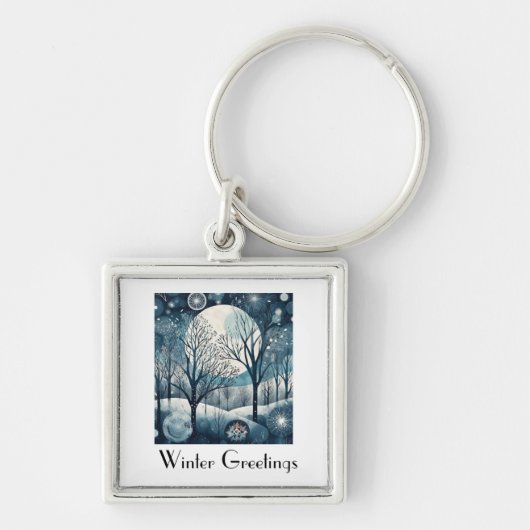 Moonlit Nordic Forest, aanpasbaar Sleutelhanger (Voorkant)