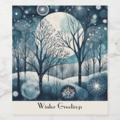 Moonlit Nordic Forest, aanpasbaar Wijn Etiket (Enkel label)