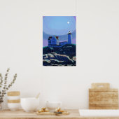 Moonlit Noubble Lighthouse Standard Premium Canvas Poster (Keuken)