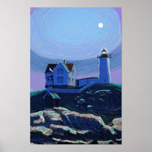 Moonlit Noubble Poster vuurtoren / Druk
