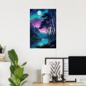 Moonlit Oasis: Bamboe beklede rivieroever Poster (Thuiskantoor)
